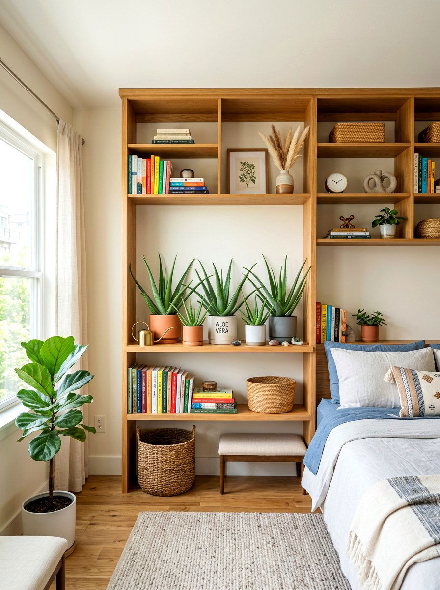 Aloe Vera Shelf - 30 bedroom plant decor ideas