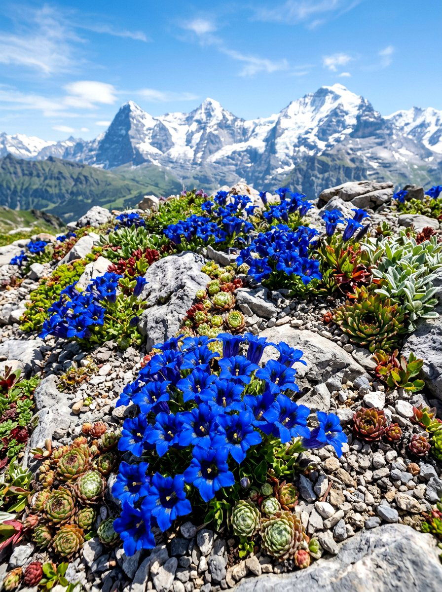Alpine Gentian Rockery - 30 blue flower garden ideas