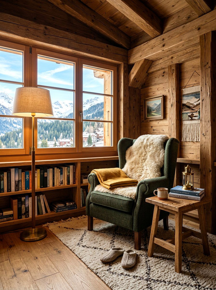 Alpine Reading Nook - 30 ski lodge holiday decor ideas