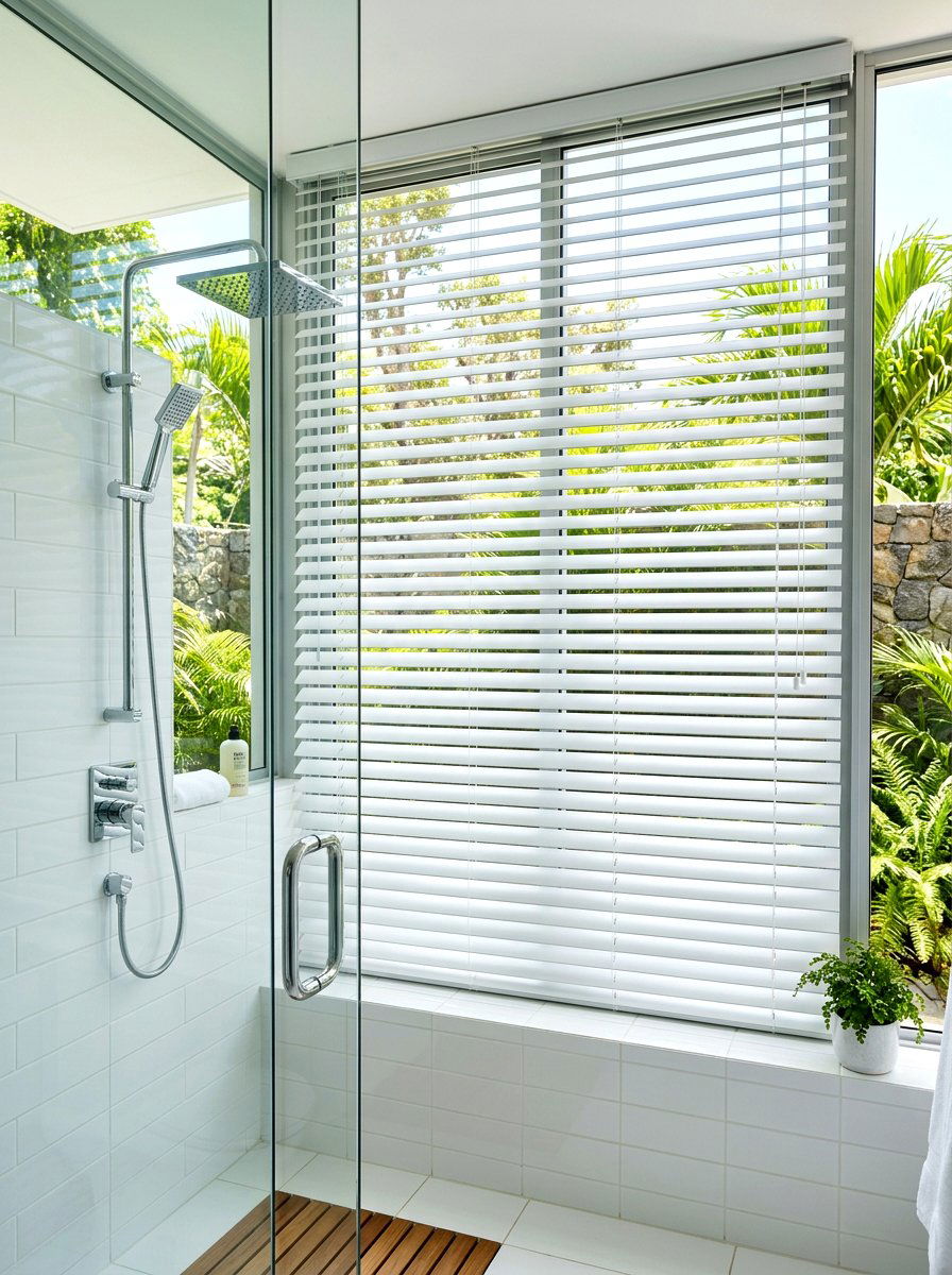 Aluminum Venetian Blinds - 30 shower window privacy ideas