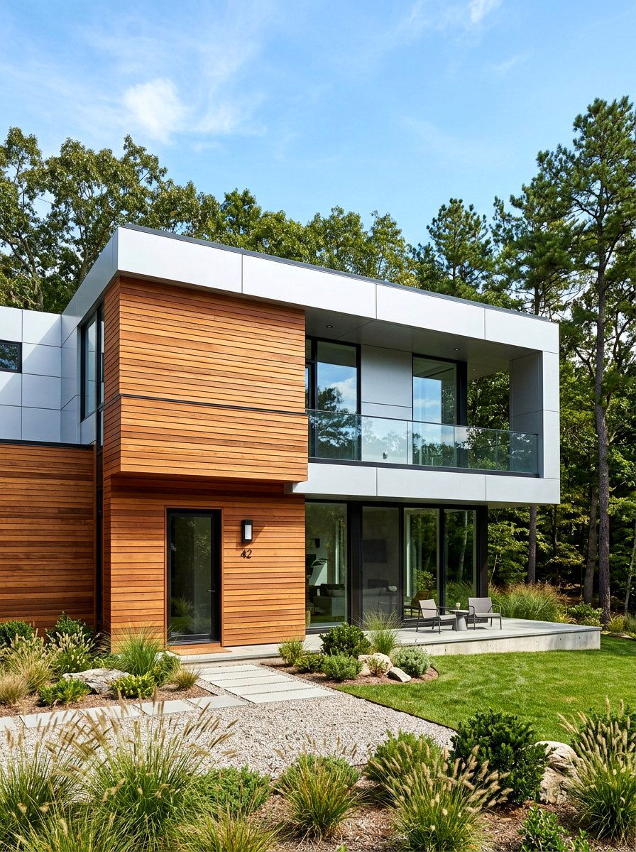 Aluminum and wood cladding - 30 mixed material facade ideas