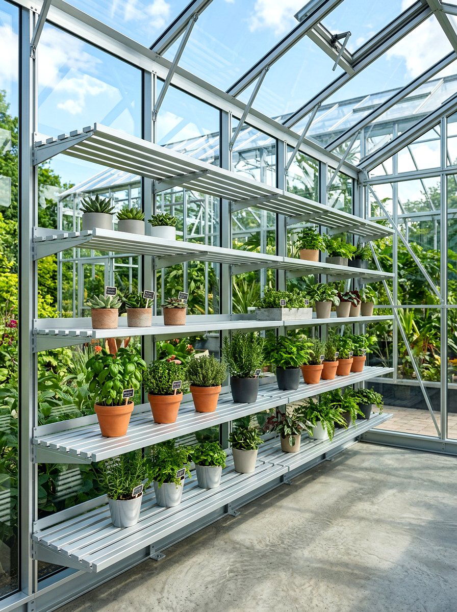 Aluminum shelving kits - 30 greenhouse shelving ideas