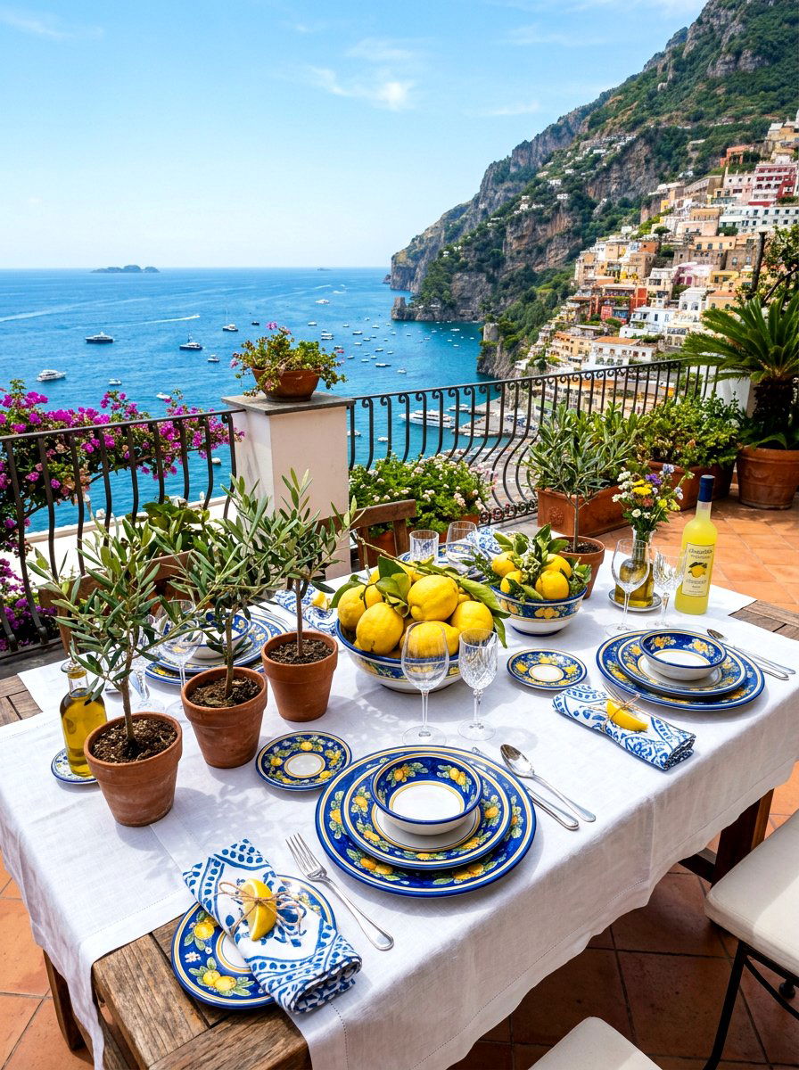 Amalfi Coast Theme - 30 lemon and olive summer tablescape ideas
