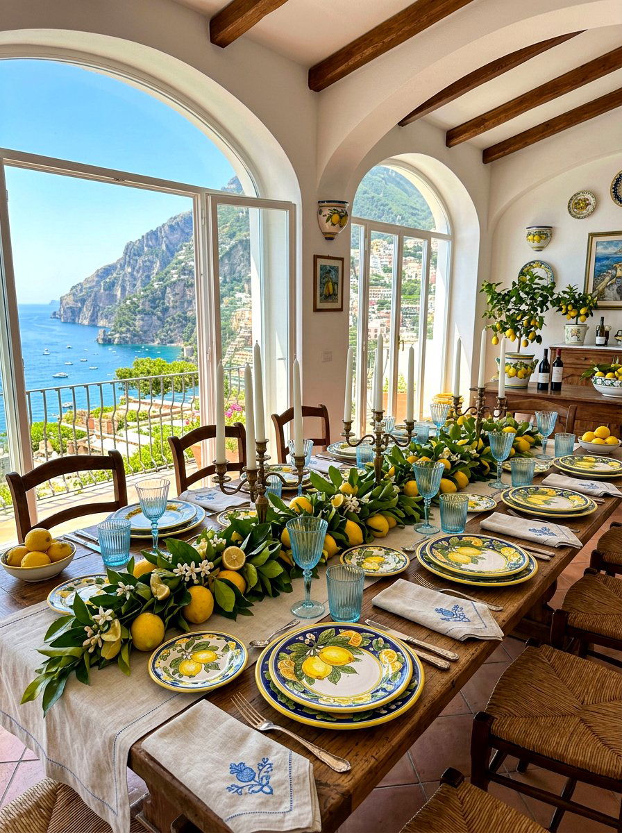 Amalfi coast style dining - 30 lemon tablescape ideas