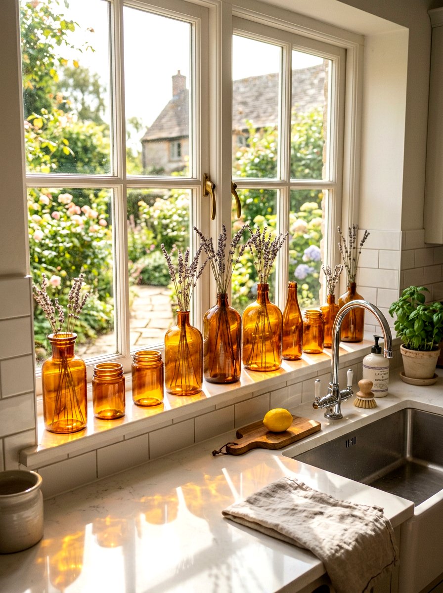 Amber Glass Bottles - 30 thrifted home decor ideas