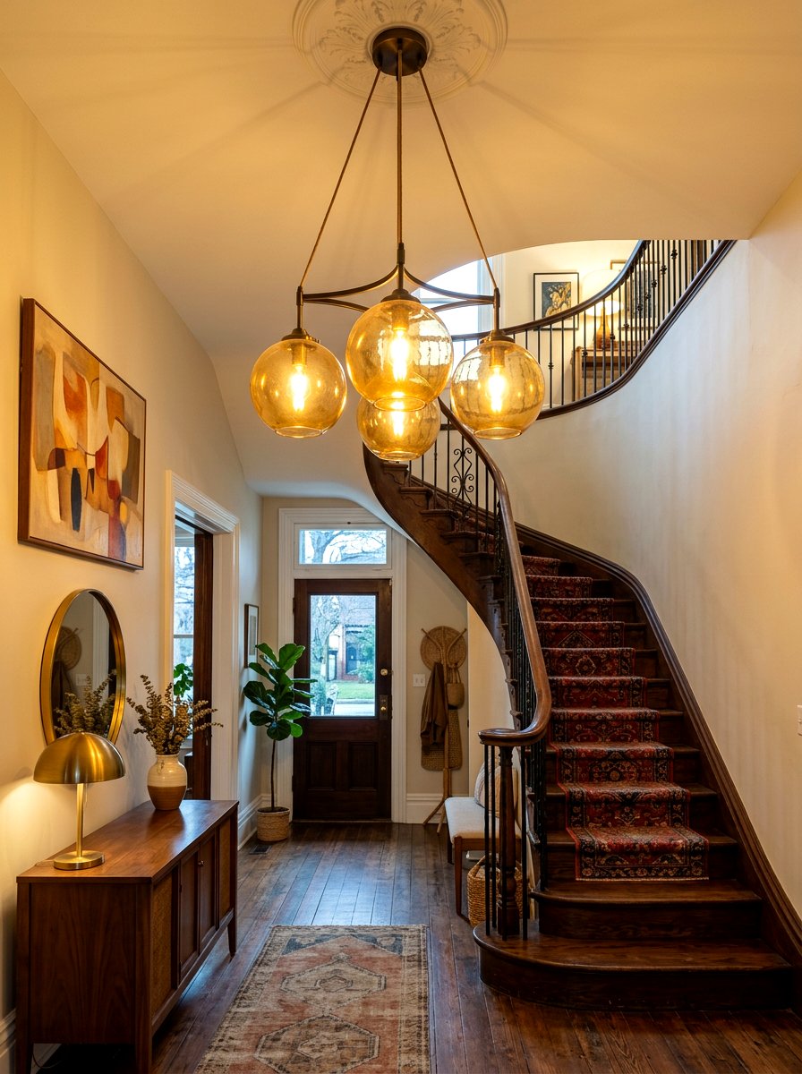 Amber Glass Globe Chandelier - 30 stairway chandelier ideas