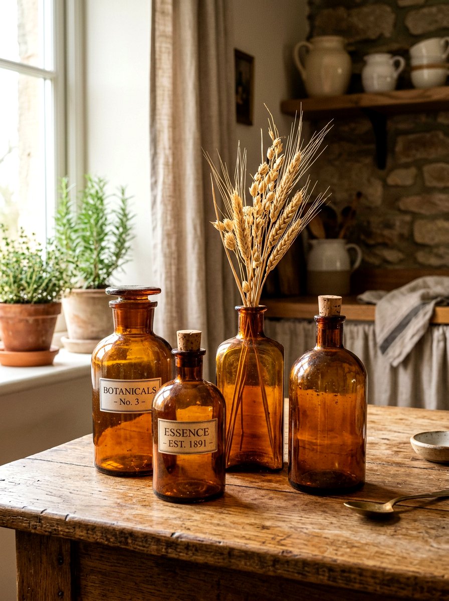 Amber Glass Kitchen Table Bottles - 30 kitchen table decor ideas