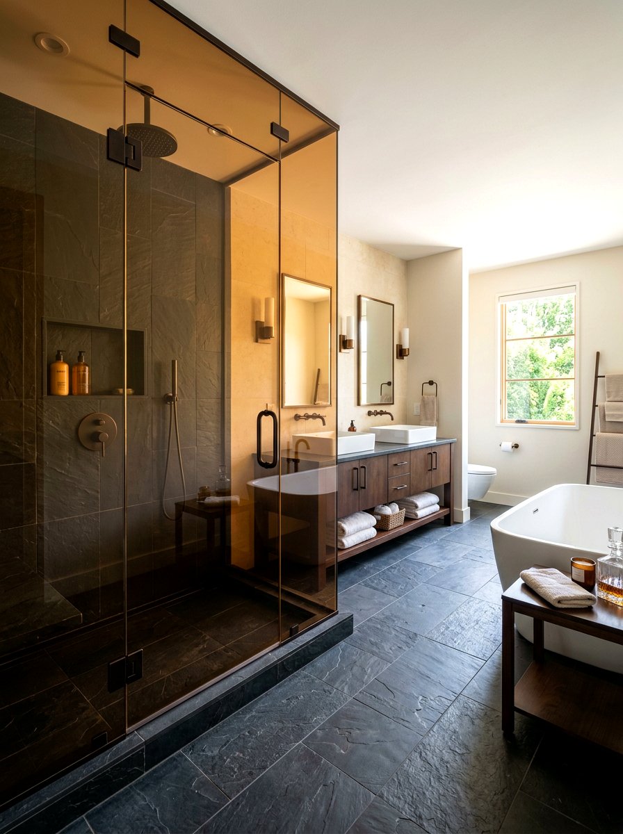 Amber Glass Shower - 30 sunset bathroom ideas