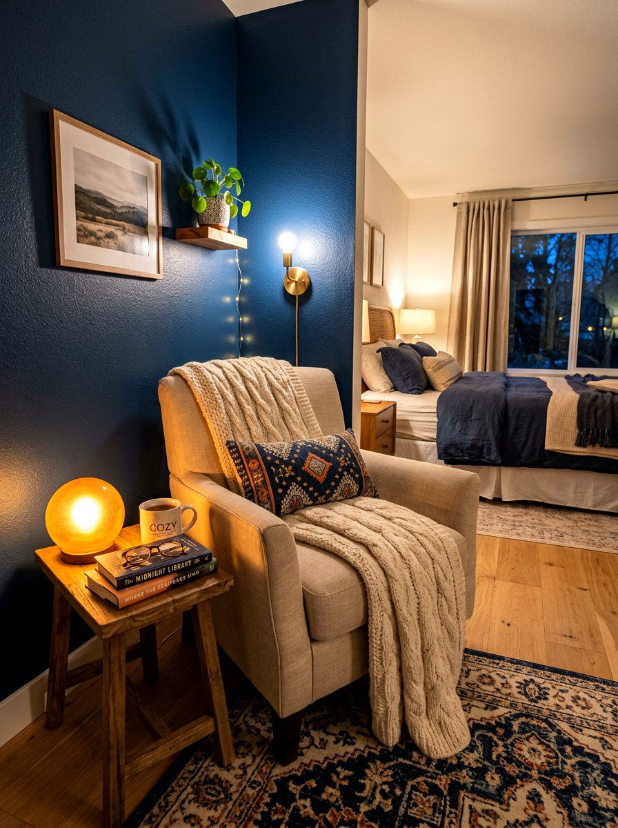 Amber Night Light Bedside Nook - 30 circadian lighting bedroom ideas