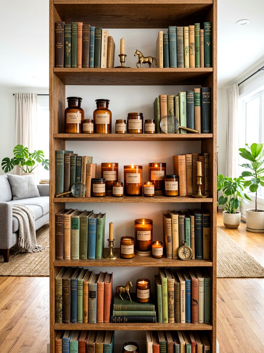 Amber glass jar candle collection - 30 candle heavy fall decor ideas