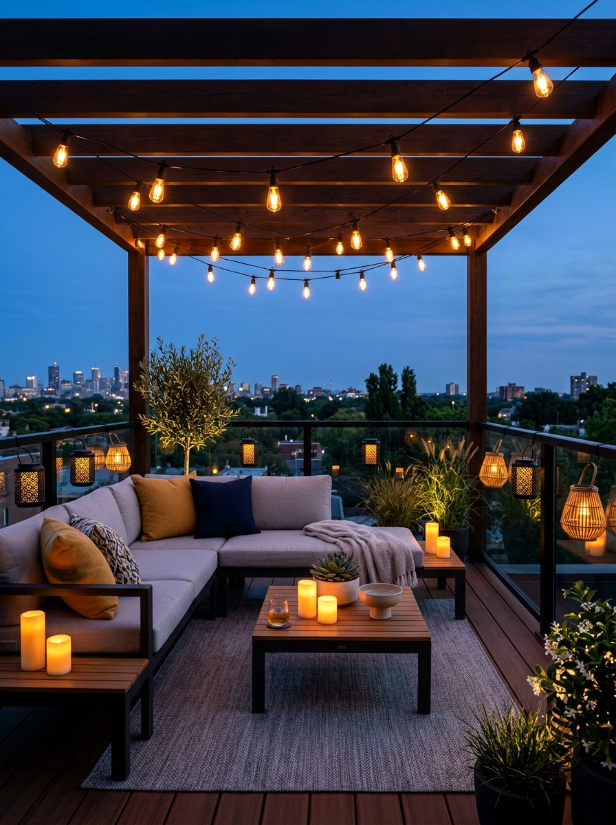 Ambient lighting terrace - 30 terrace lounge ideas aesthetic