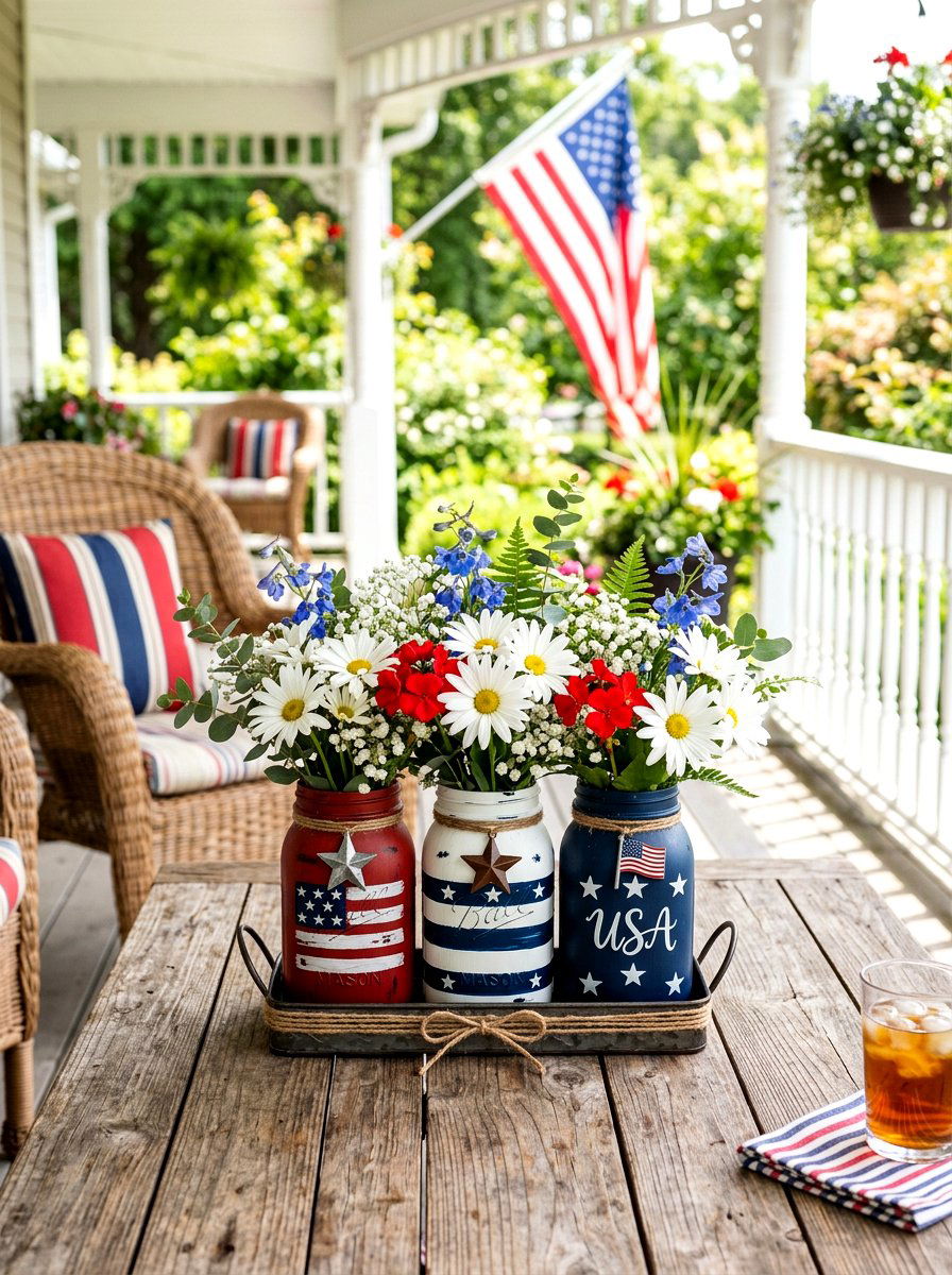 Americana Mason Jar Centerpiece - 30 patriotic porch ideas
