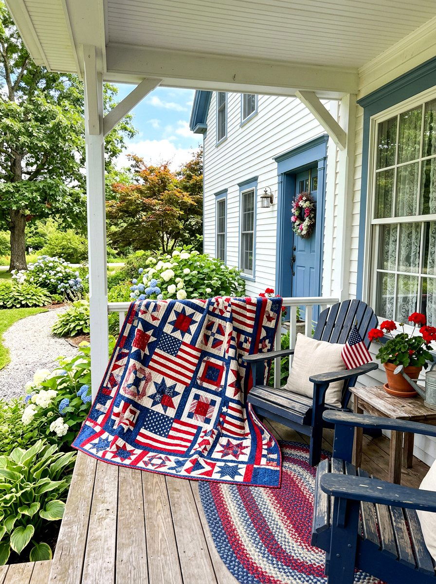 Americana Quilt Porch Display - 30 patriotic porch ideas