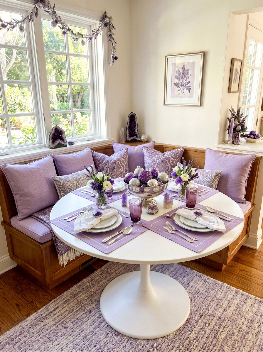 Amethyst And Silver Breakfast Nook - 30 jewel tone holiday decor ideas
