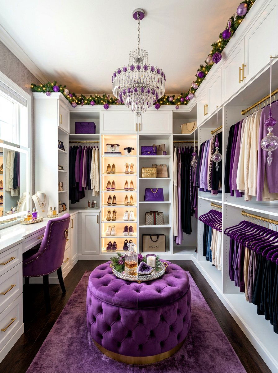 Amethyst Glam Walk In Closet - 30 jewel tone holiday decor ideas