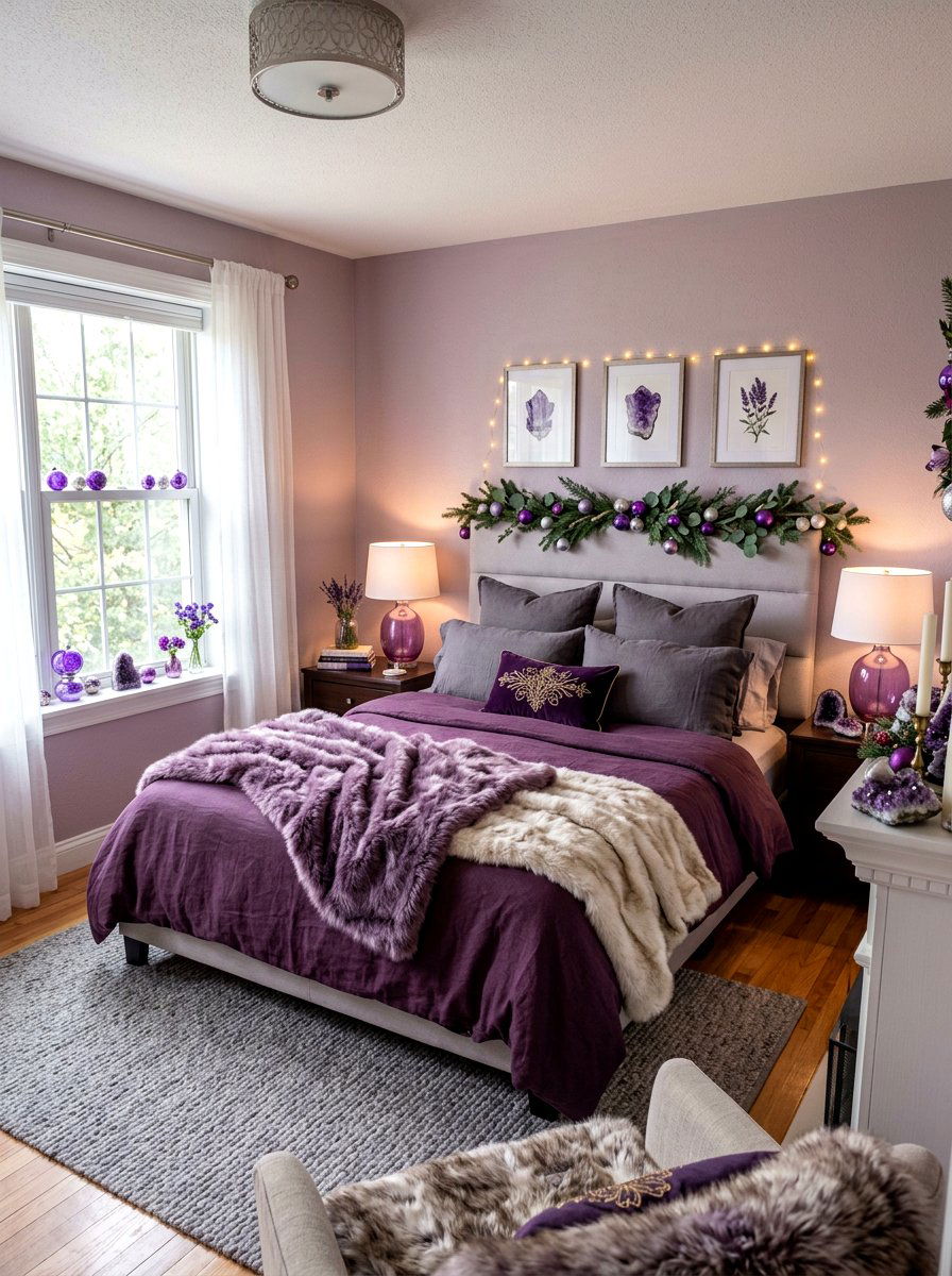 Amethyst Purple Cozy Bedroom Decor - 30 jewel tone holiday decor ideas