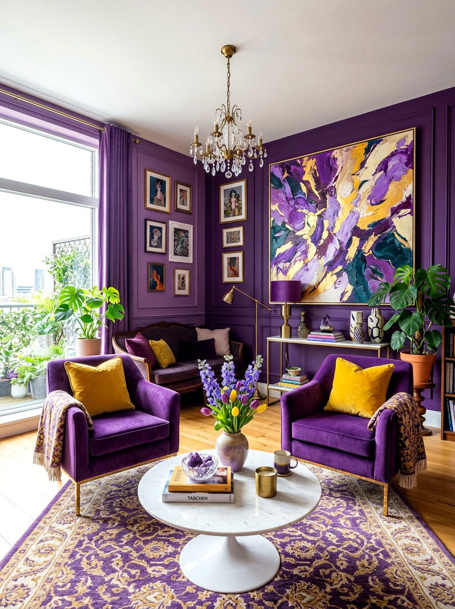 Amethyst Purple Living Space - 30 jewel tone lounge ideas