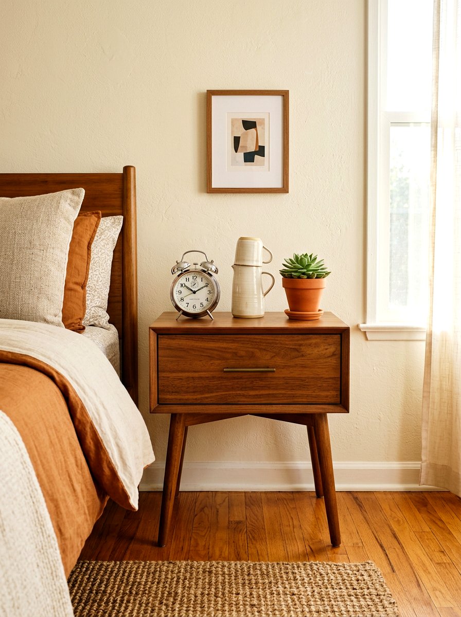 Analog alarm clock on nightstand - 30 phone free bedroom ideas for adults