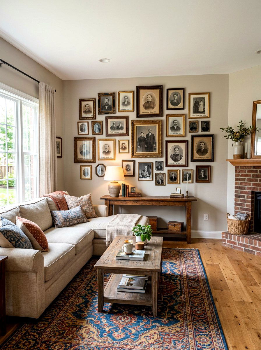 Ancestor portrait wall display - 30 vintage portrait wall ideas