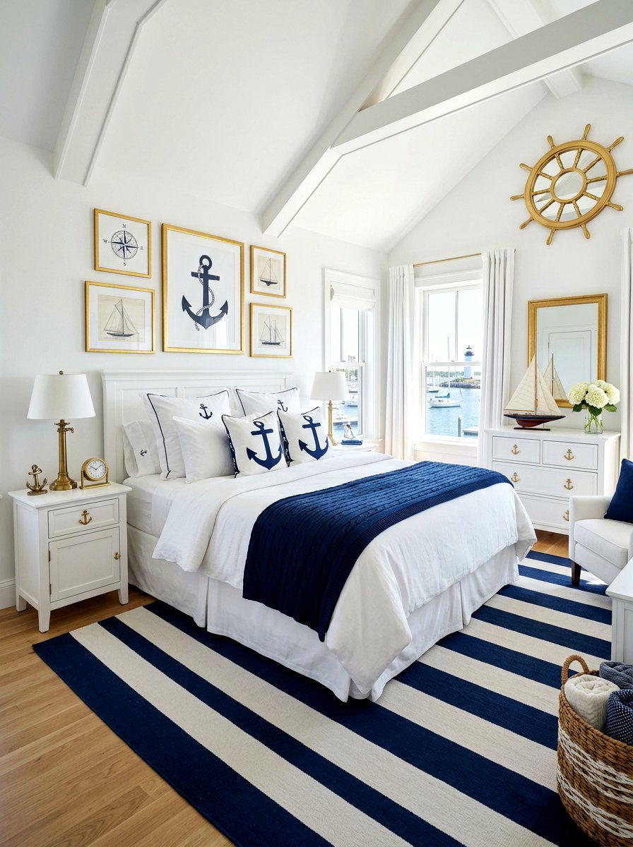 Anchor motif bedroom - 30 coastal prep bedroom ideas