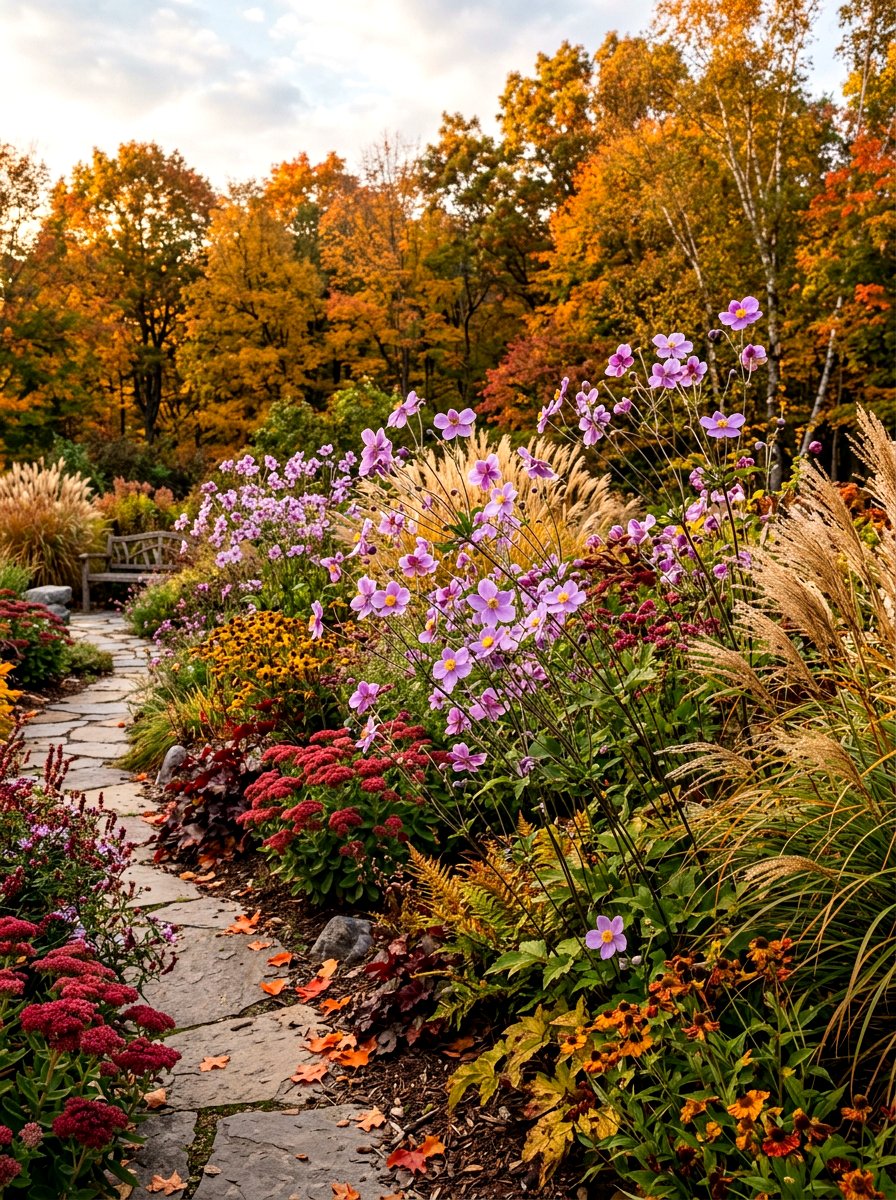 Anemone fall garden - 30 purple flower garden ideas