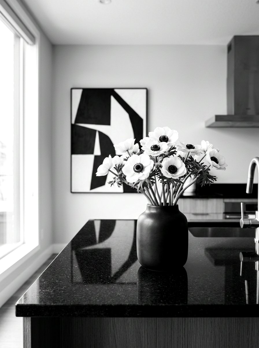 Anemones in monochrome vessel - 30 market bouquet decor ideas