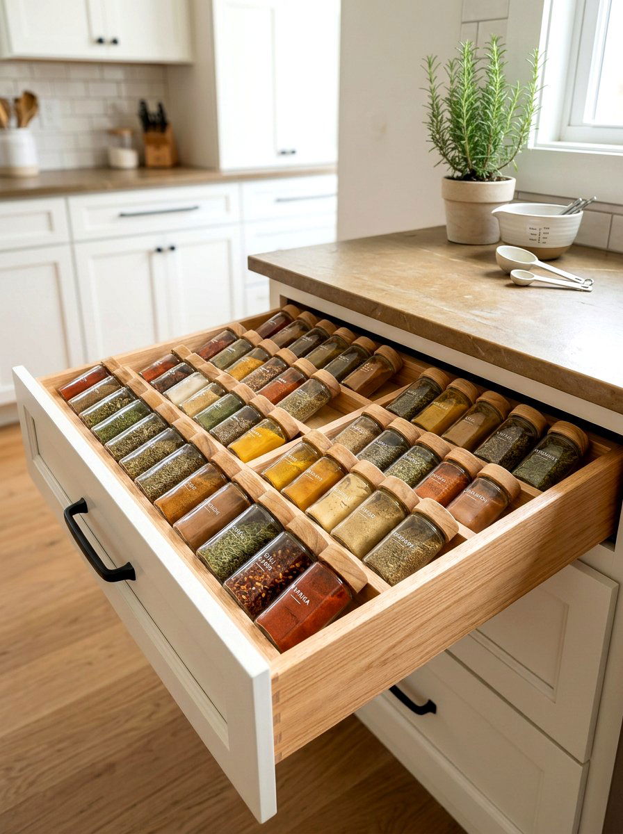 Angled Jar Spice Rack Drawer - 30 pull out spice rack ideas