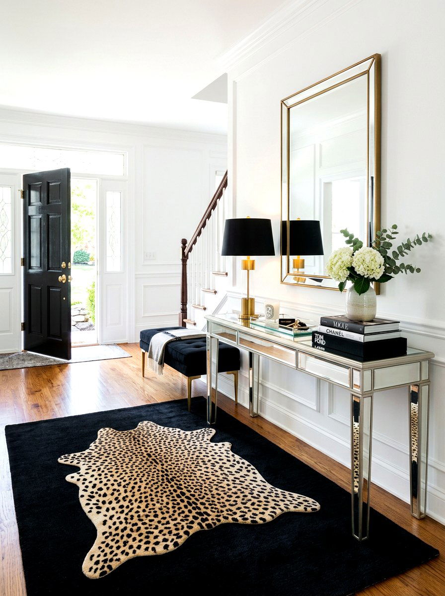 Animal Print Layered Entryway - 30 entrance rug layering ideas