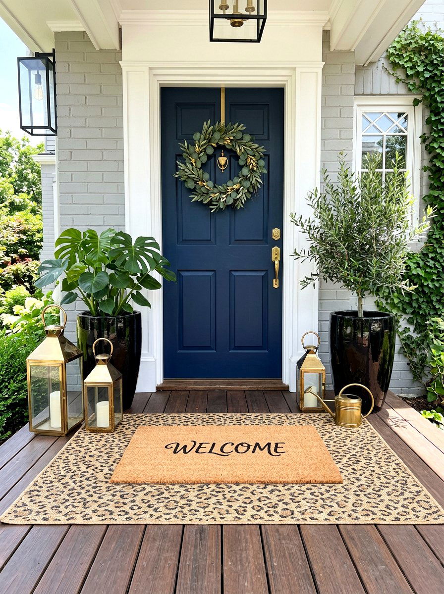 Animal Print Layered Porch Rug - 30 layered doormat porch ideas