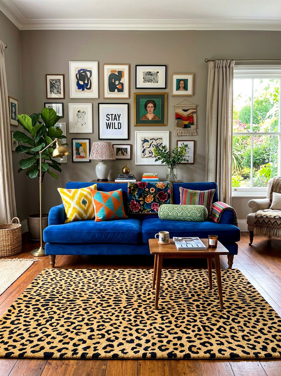 Animal Print Living Room Rug - 30 playful maximalist living room ideas