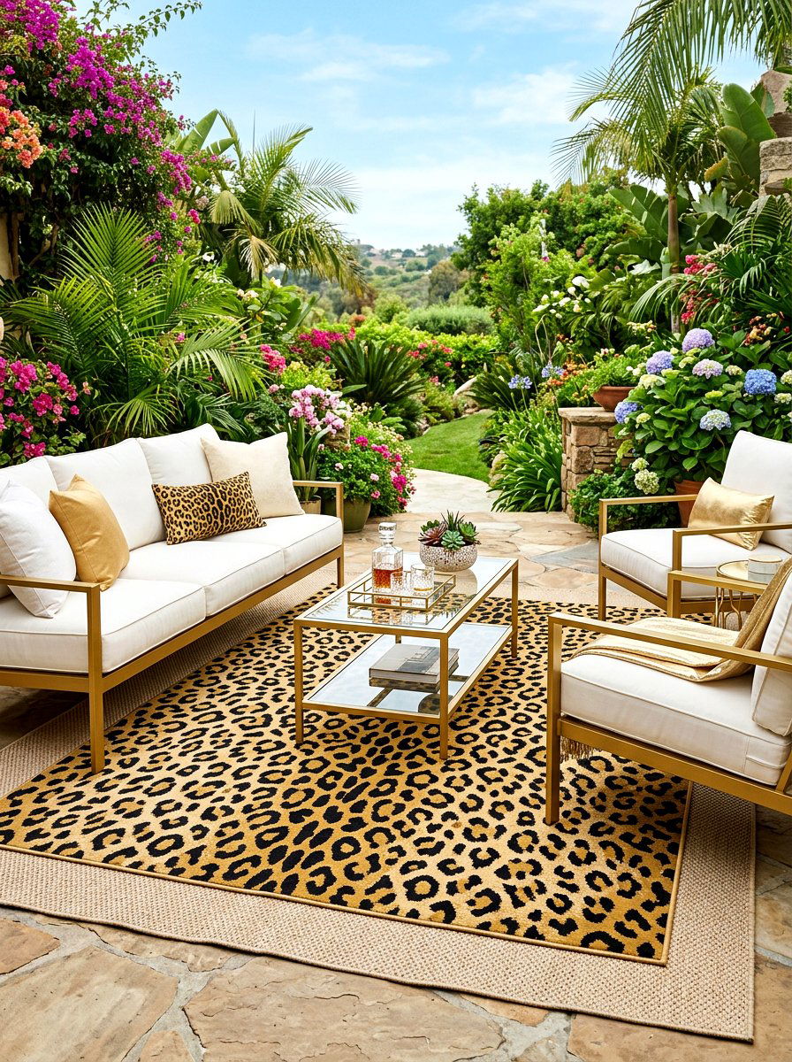 Animal Print Rug Over Simple Outdoor Carpet - 30 layered outdoor rug ideas