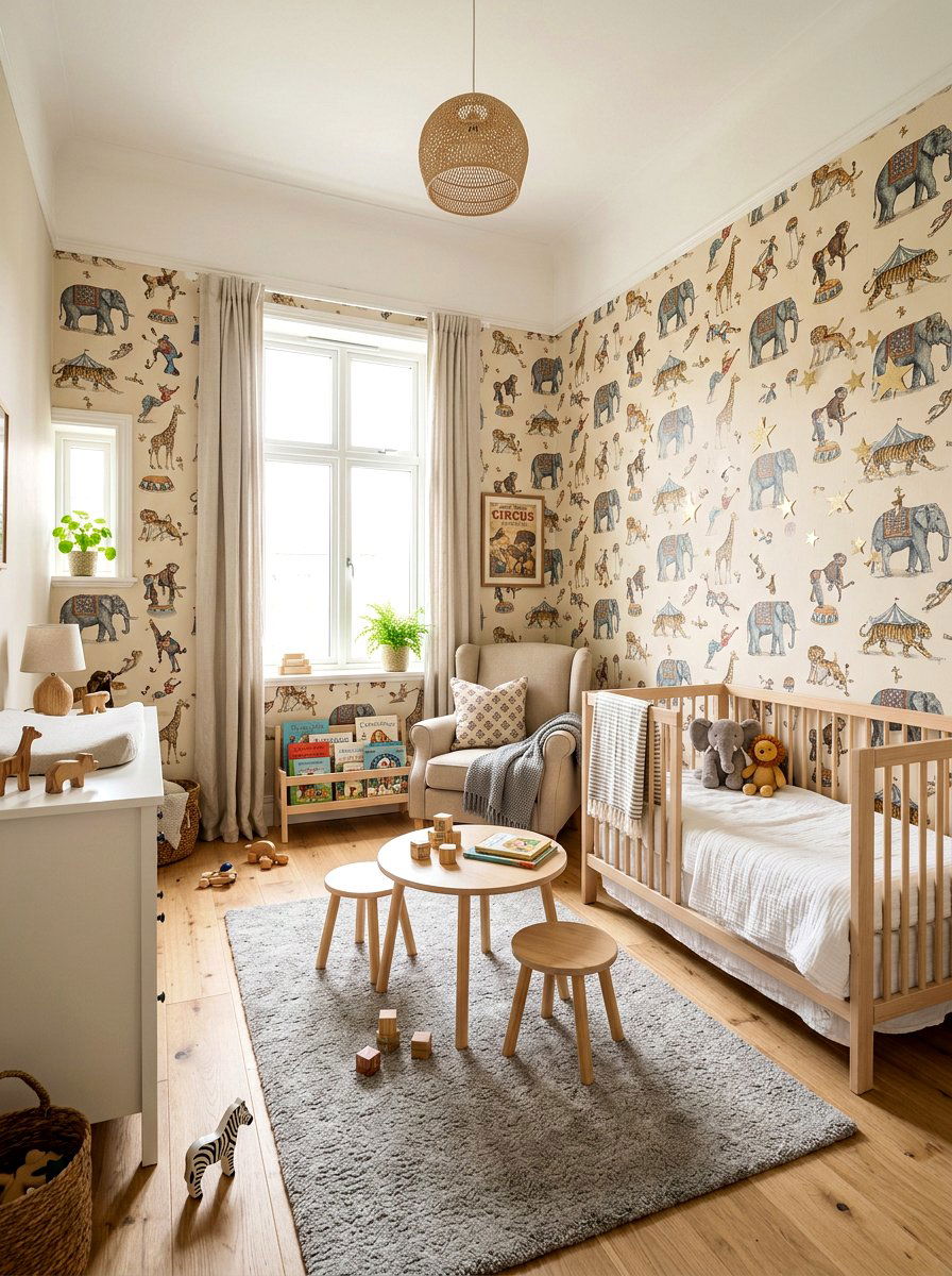 Animal motif nursery wallpaper - 30 circuscore home decor ideas