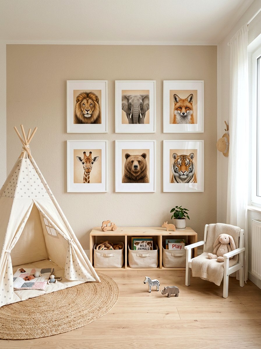 Animal portrait gallery - 30 art wall kids room ideas