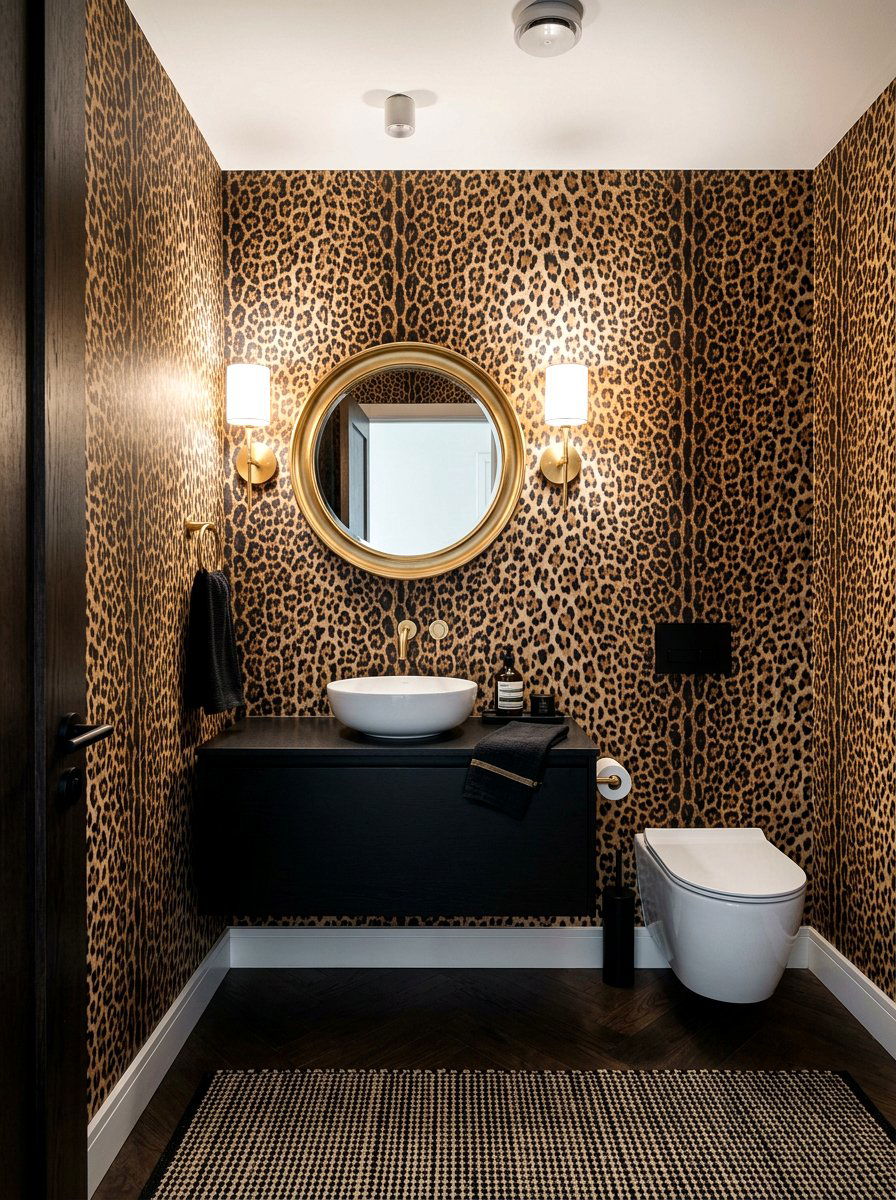 Animal print wallpaper powder room - 30 jewel box powder room ideas