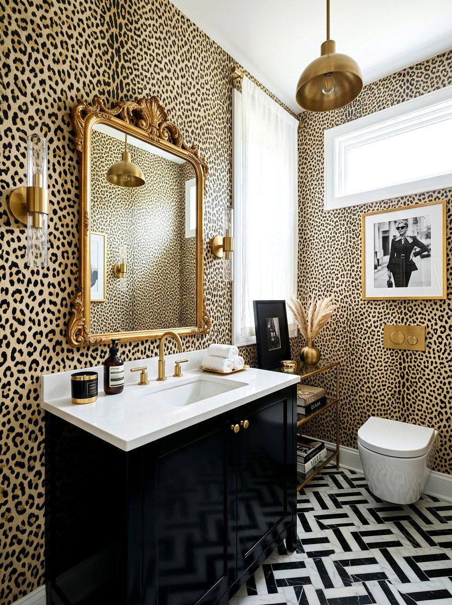 Animal print wallpaper - 30 jewel box powder room wallpaper ideas
