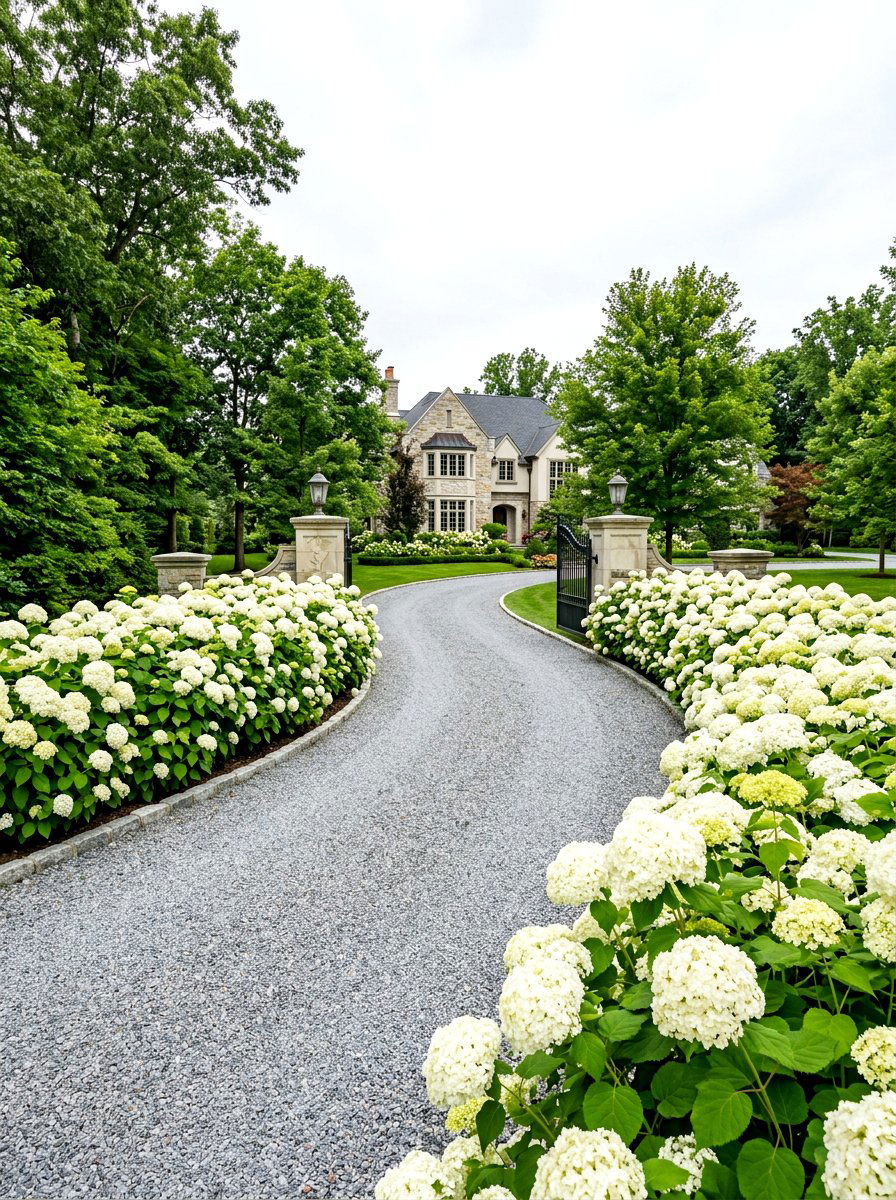Annabelle Hydrangea Driveway - 30 hydrangea garden border ideas