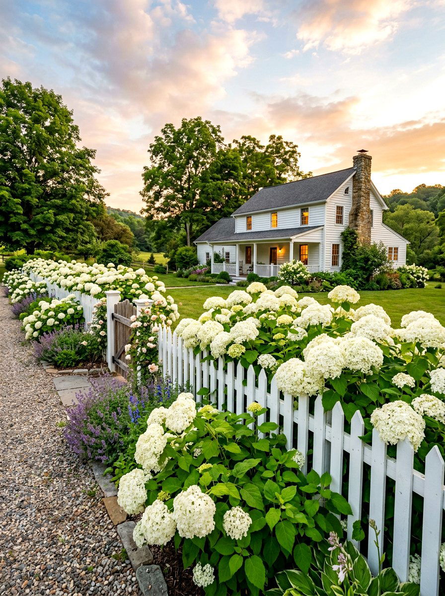Annabelle Hydrangea Garden Border - 30 moonlight white flower border ideas