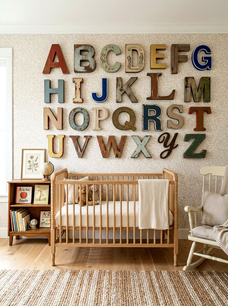Antique Alphabet Wall Nursery - 30 vintage book nursery ideas