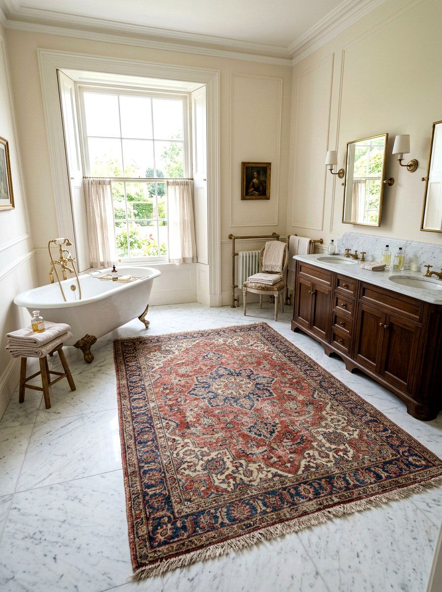 Antique Area Rug - 30 granny chic bathroom ideas