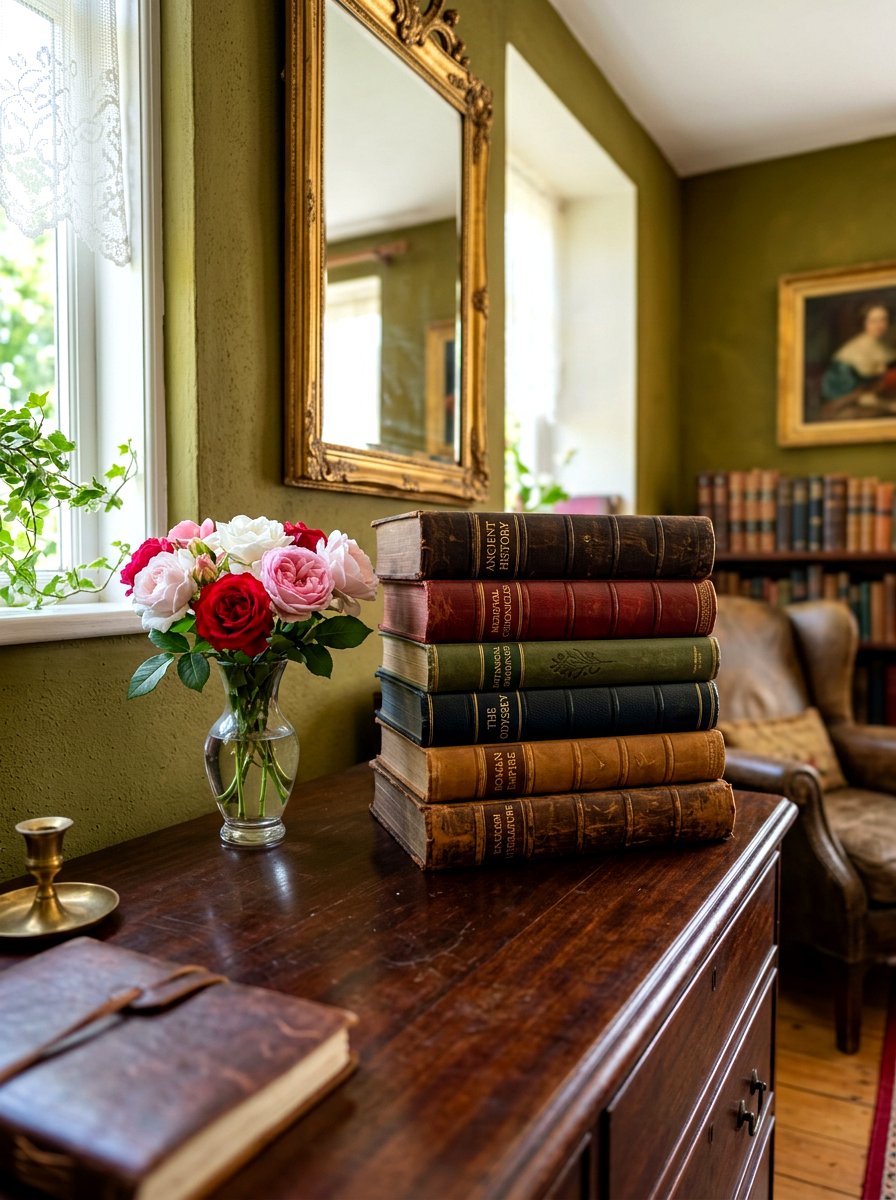 Antique Book Stack - 30 English country bedroom decor ideas