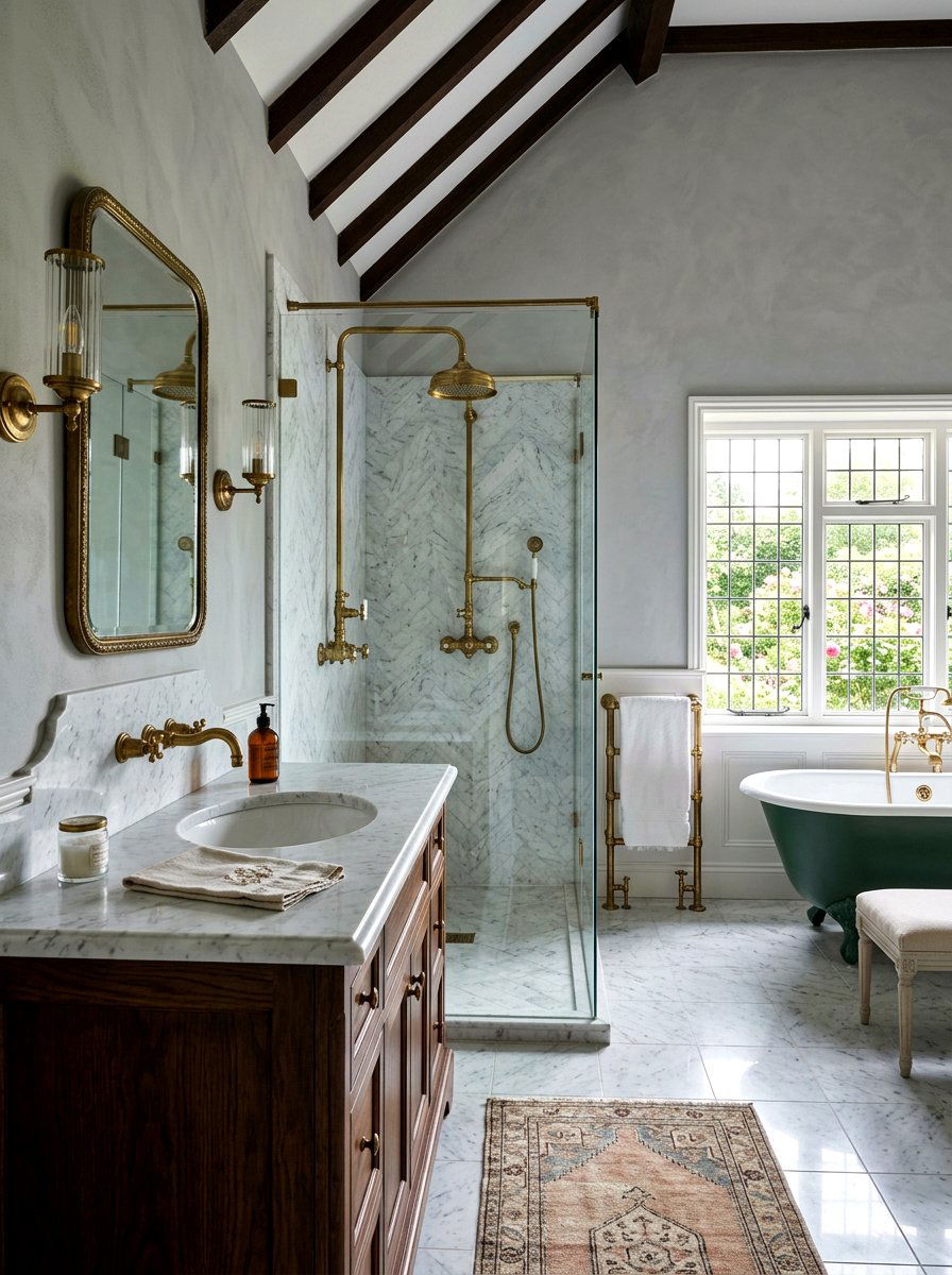 Antique Brass Fixtures - 30 cottage bathroom ideas