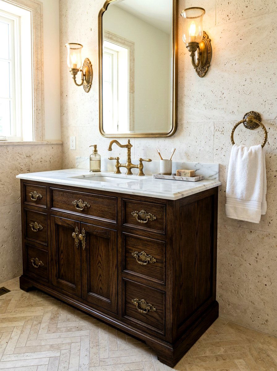 Antique Brass Hardware - 30 cabin bathroom ideas