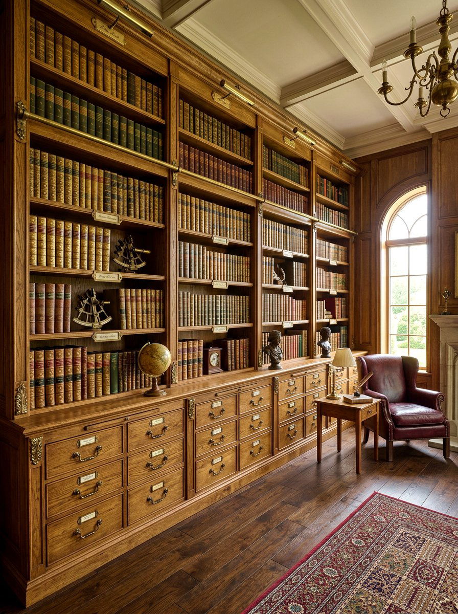 Antique Brass Hardware - 30 bookcase decor ideas