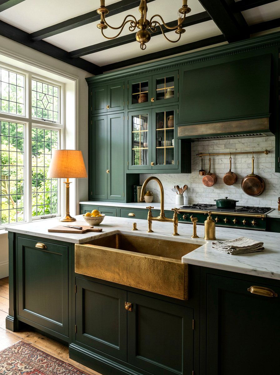 Antique Brass Kitchen Fixture - 30 moody lamp lit kitchen ideas