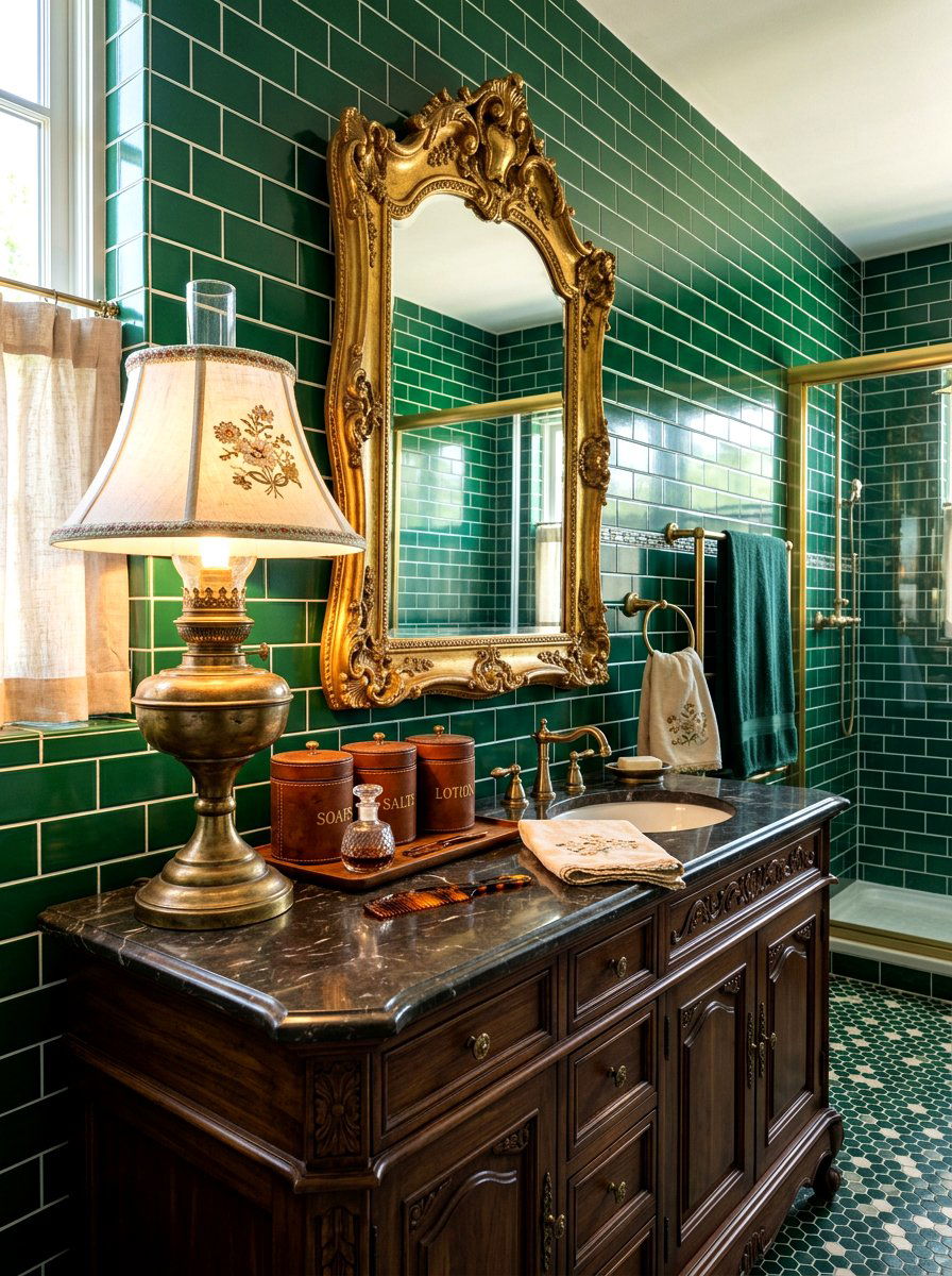 Antique Brass Lamp - 30 mini lamp bathroom counter ideas