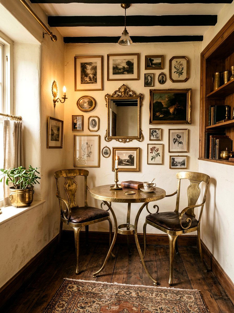 Antique Brass Nook - 30 metallic maximalist decor ideas