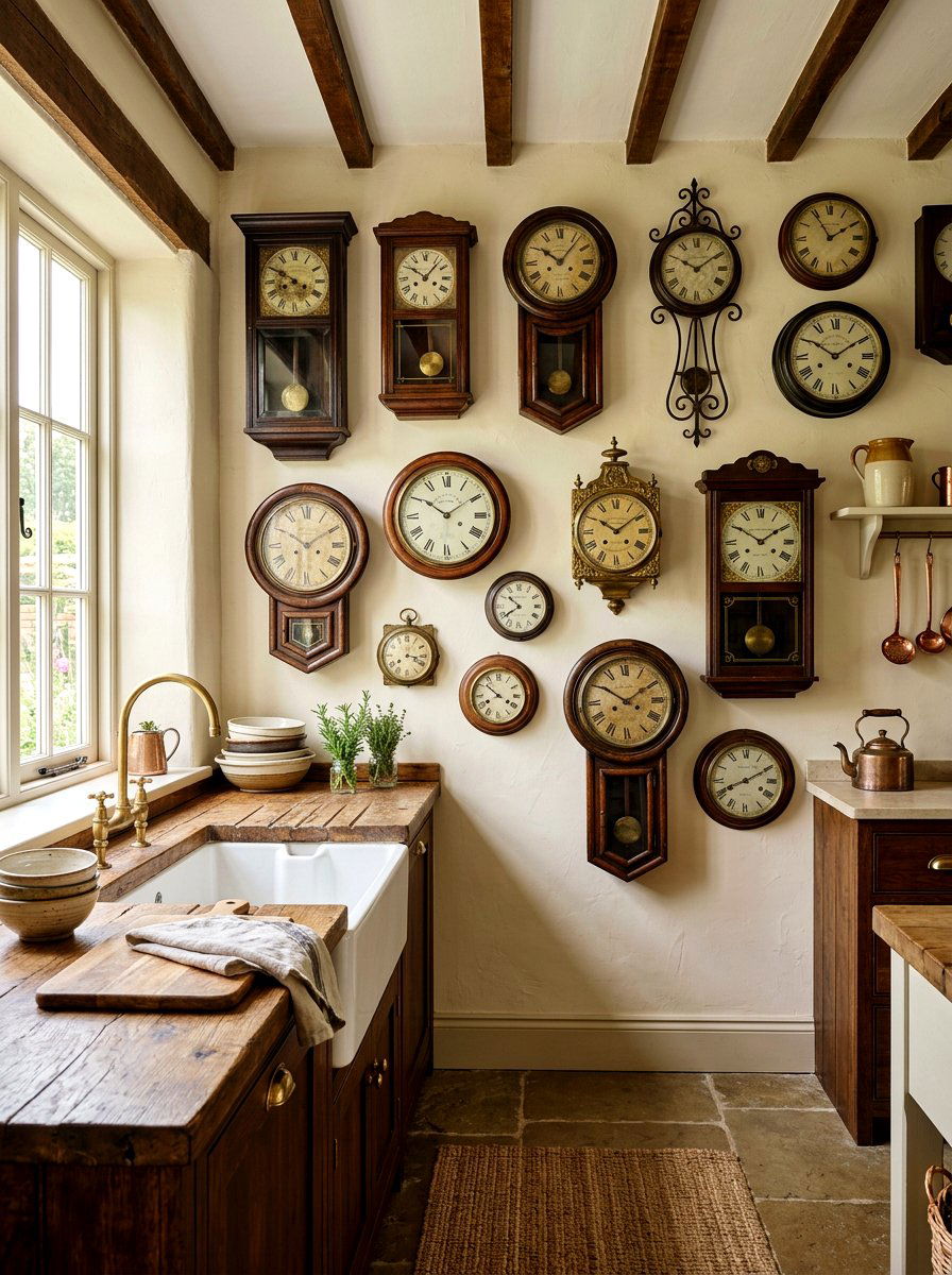 Antique Clock Wall Display - 30 vintage collage wall ideas