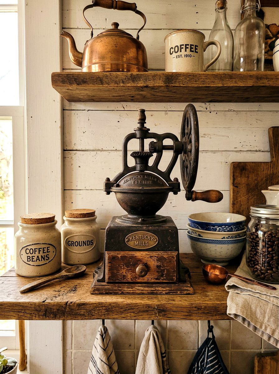 Antique Coffee Grinder - 30 coffeehouse kitchen decor ideas