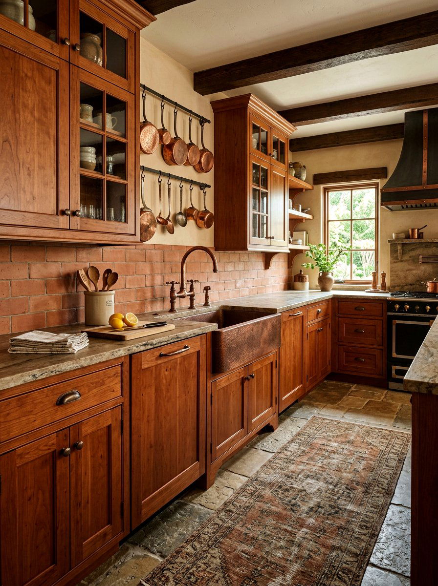 Antique Copper Bridge Faucet Wood Cabinets - 30 bridge faucet kitchen ideas