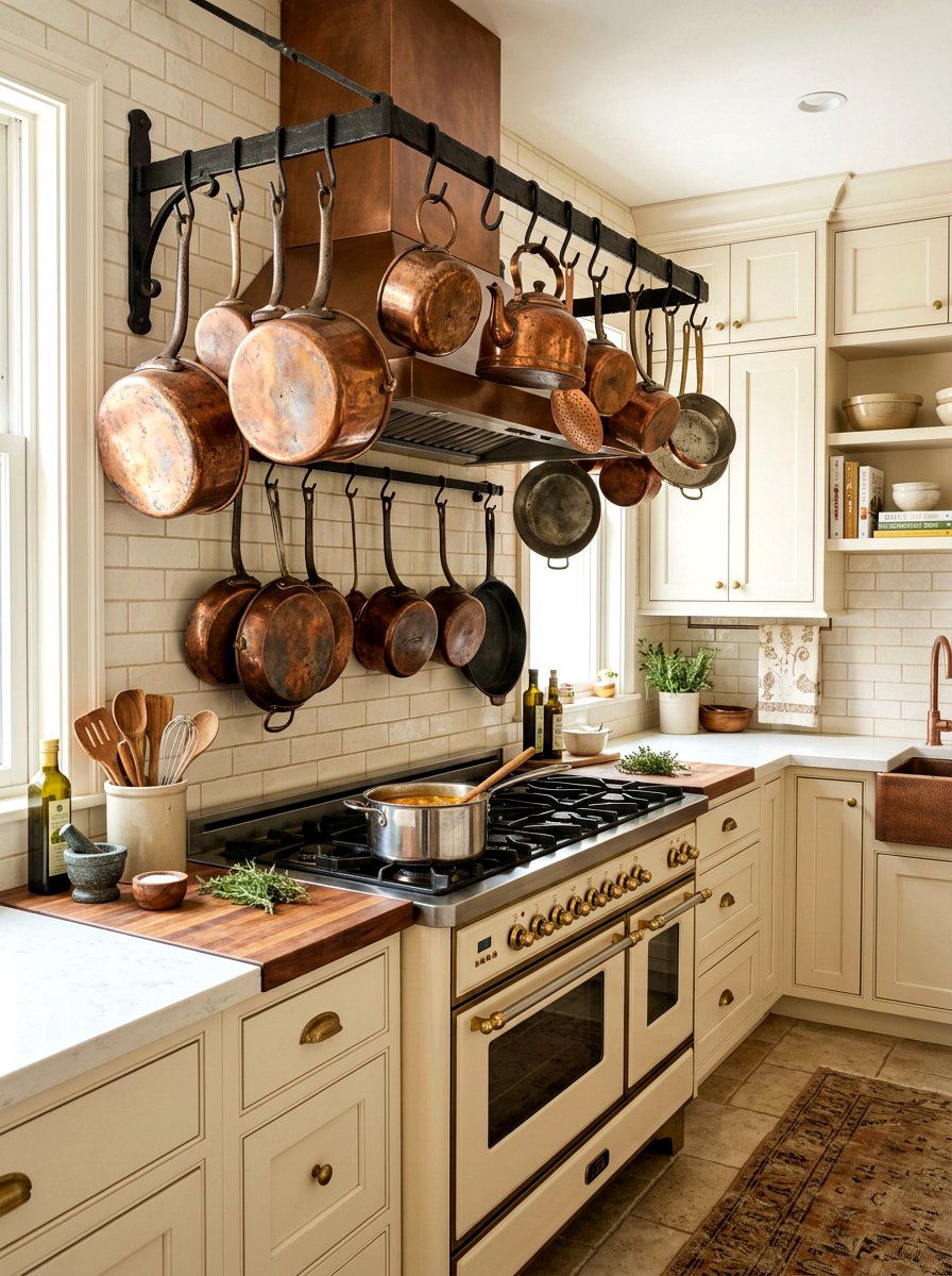 Antique Copper Pot Display - 30 French cottage decor ideas